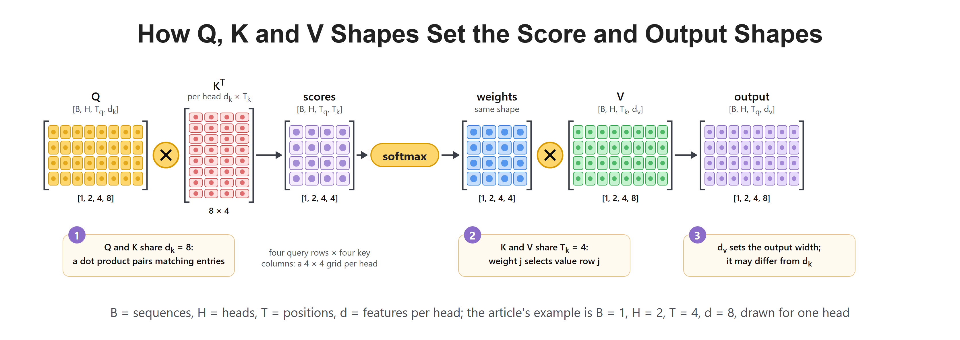 How Q, K and V Shapes Set the Score and Output Shapes