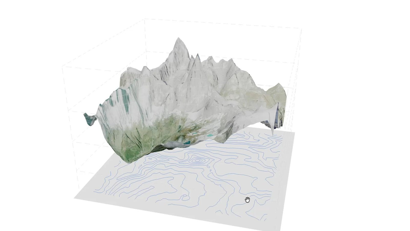 A 3D terrain visualisation generated in the launch demo