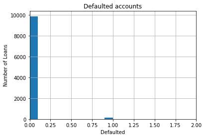 Histogram of binary loan default target distribution