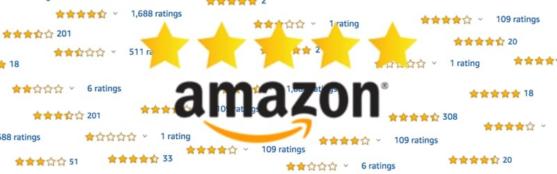 Amazon product star rating banner showing various products with 1 to 5 star ratings